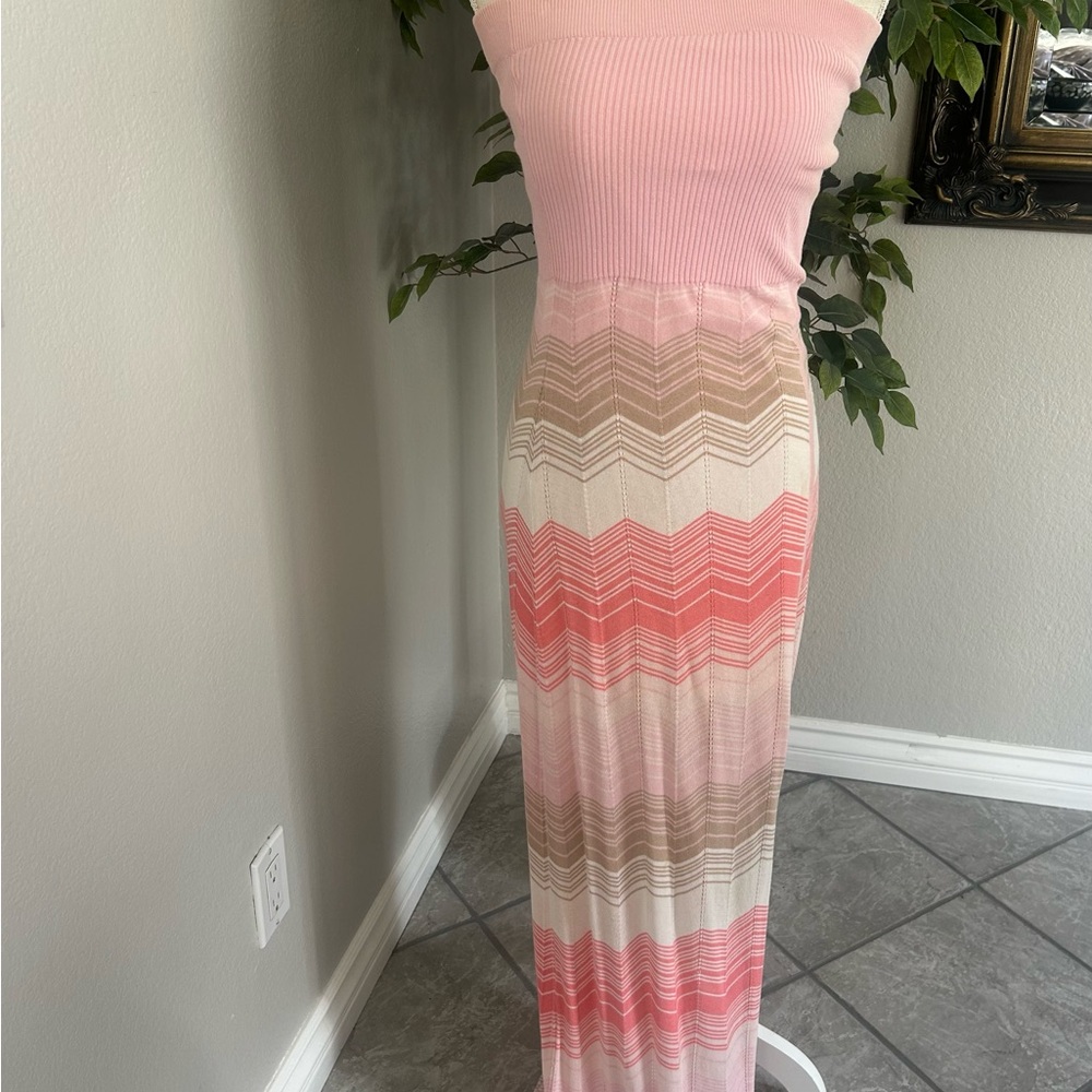 Victoria's Secret Pink Chevron Strapless Maxi Dress